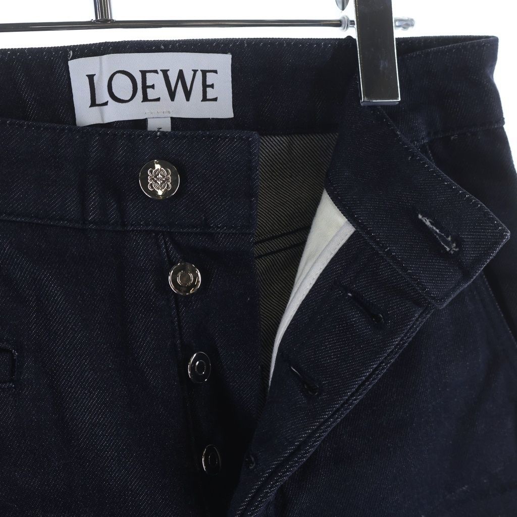 Loewe Leather Logo Patch Button Fly Fisherman Denim Pants Indigo — view 5
