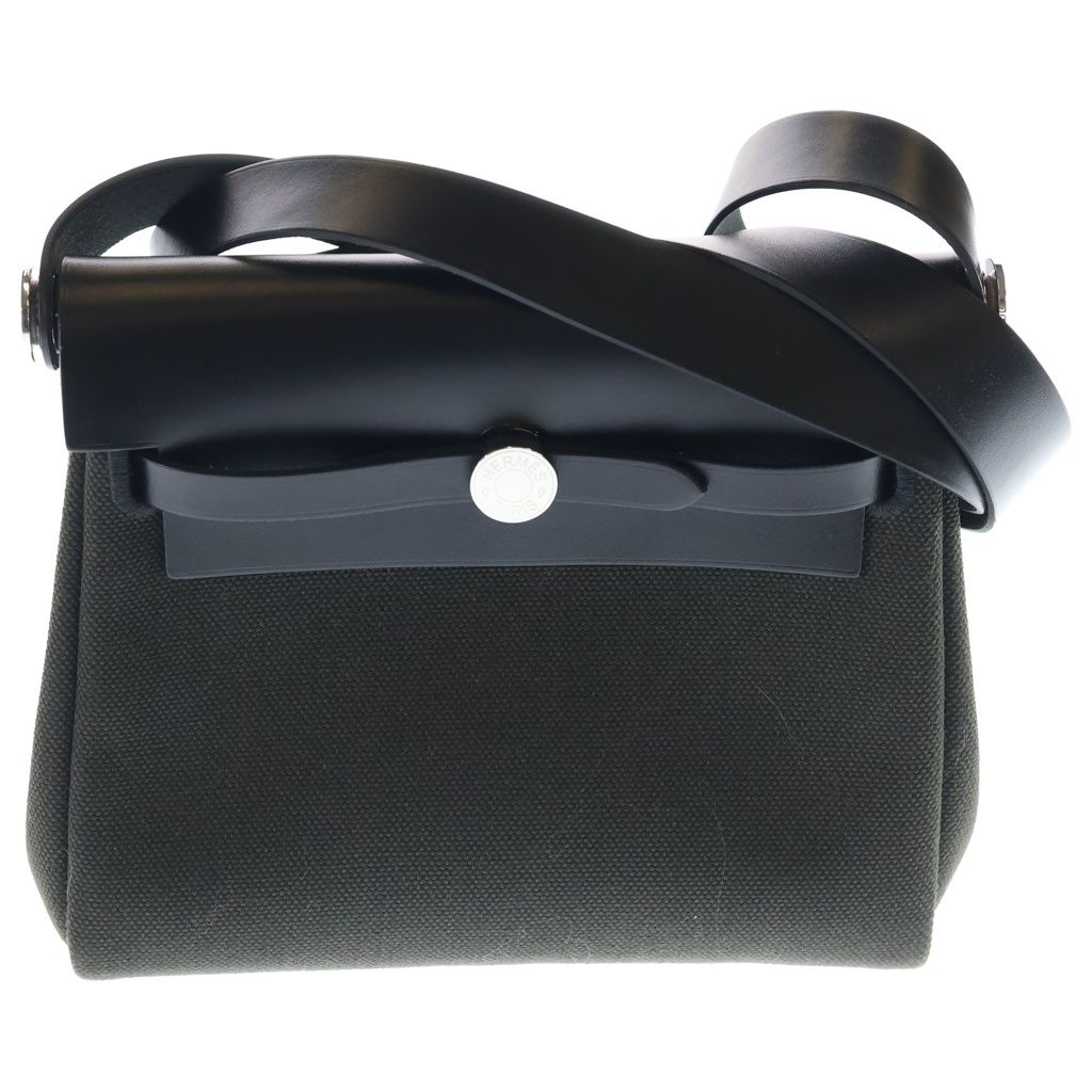 Hermes Herbag Zip Mini Toile Military Vache Hunter Leather Shoulder Bag Silver