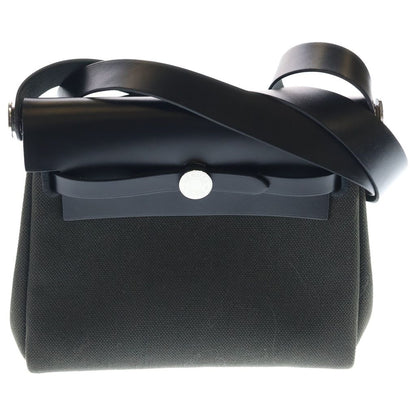 Hermes Herbag Zip Mini Toile Military Vache Hunter Leather Shoulder Bag Silver
