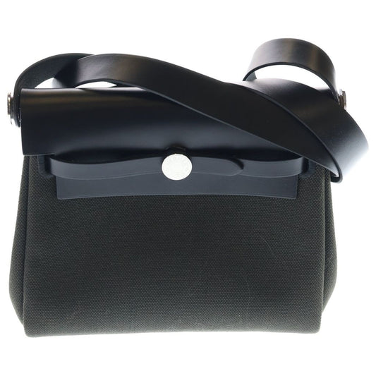 Hermes Herbag Zip Mini Toile Military Vache Hunter Leather Shoulder Bag Silver