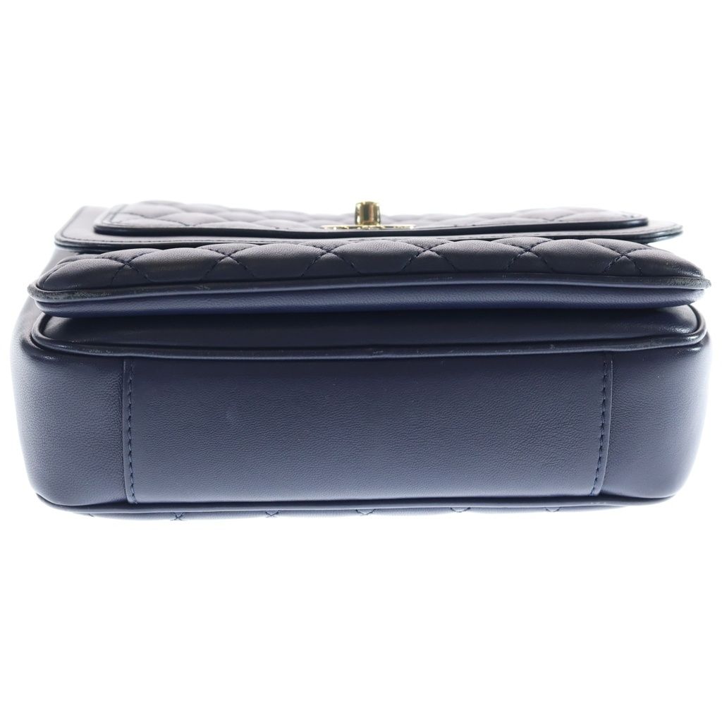 Chanel Quilted Lambskin Leather Chain Shoulder Bag Navy Gold — view 4