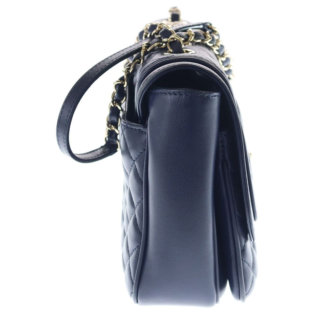 Chanel Quilted Lambskin Leather Chain Shoulder Bag Navy Gold — view 3