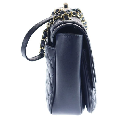 Chanel Quilted Lambskin Leather Chain Shoulder Bag Navy Gold — view 3