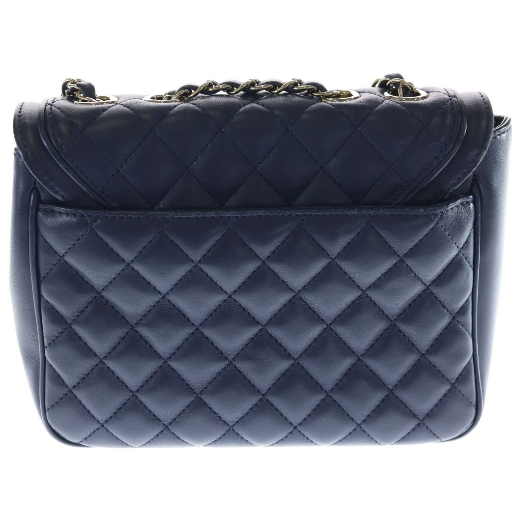 Chanel Quilted Lambskin Leather Chain Shoulder Bag Navy Gold — view 2
