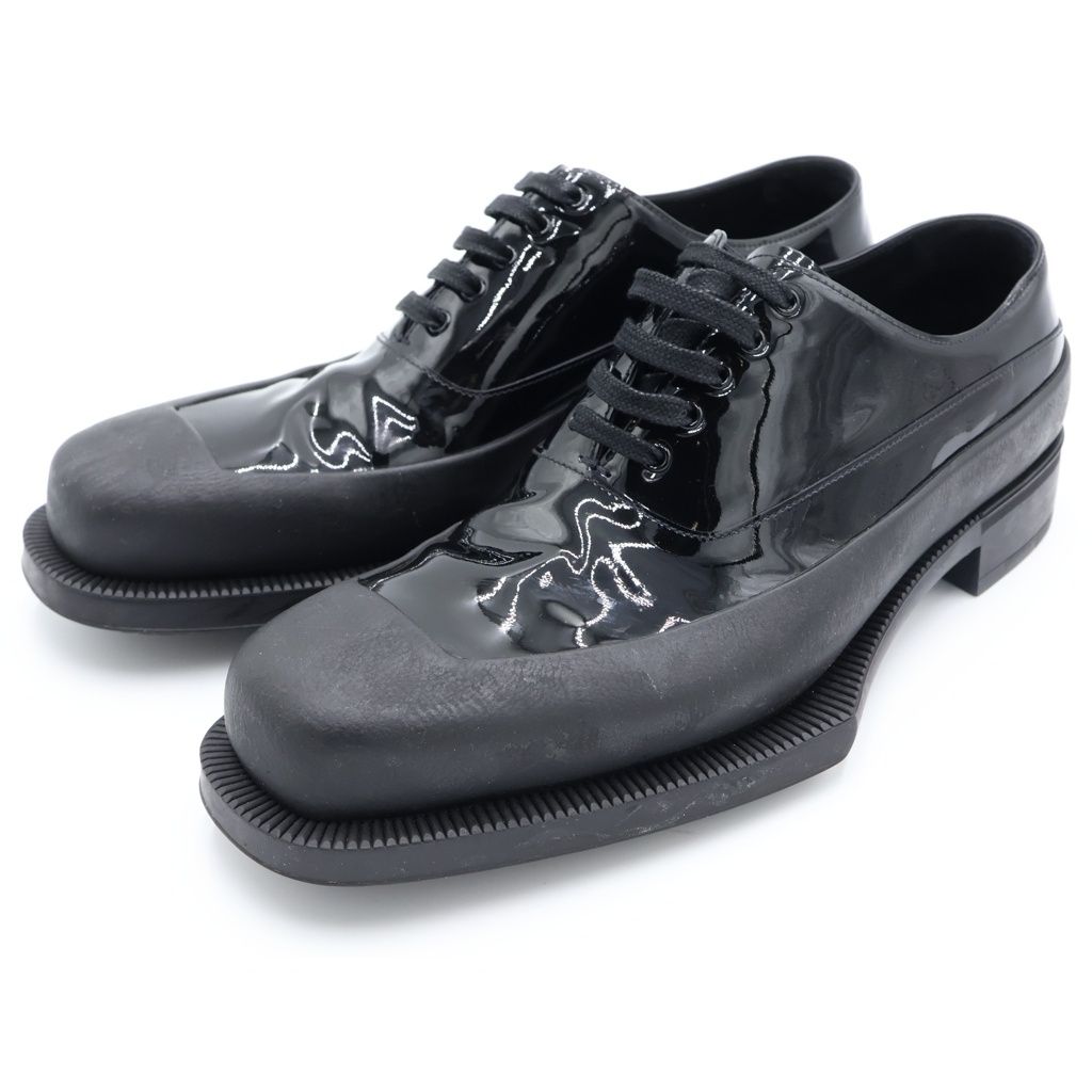 Prada Square Toe Rubber Sole Leather Derby Shoes Black — view 2