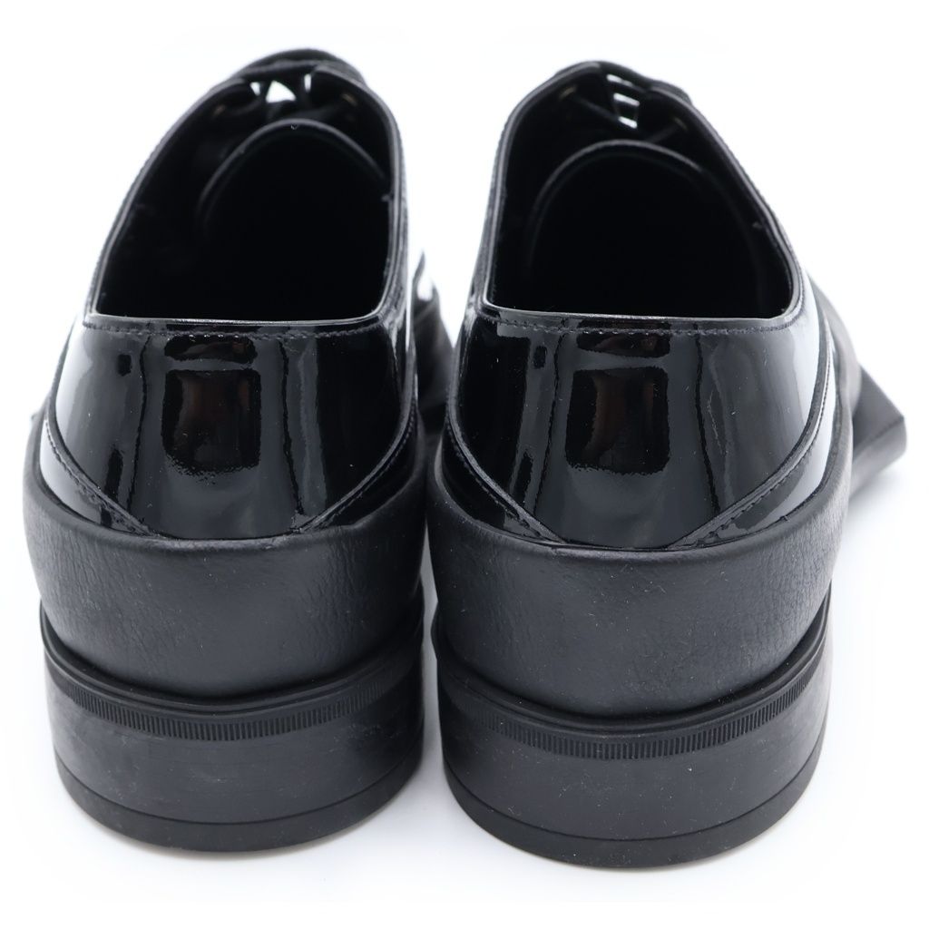 Prada Square Toe Rubber Sole Leather Derby Shoes Black — view 3