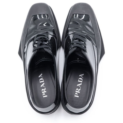 Prada Square Toe Rubber Sole Leather Derby Shoes Black — view 4