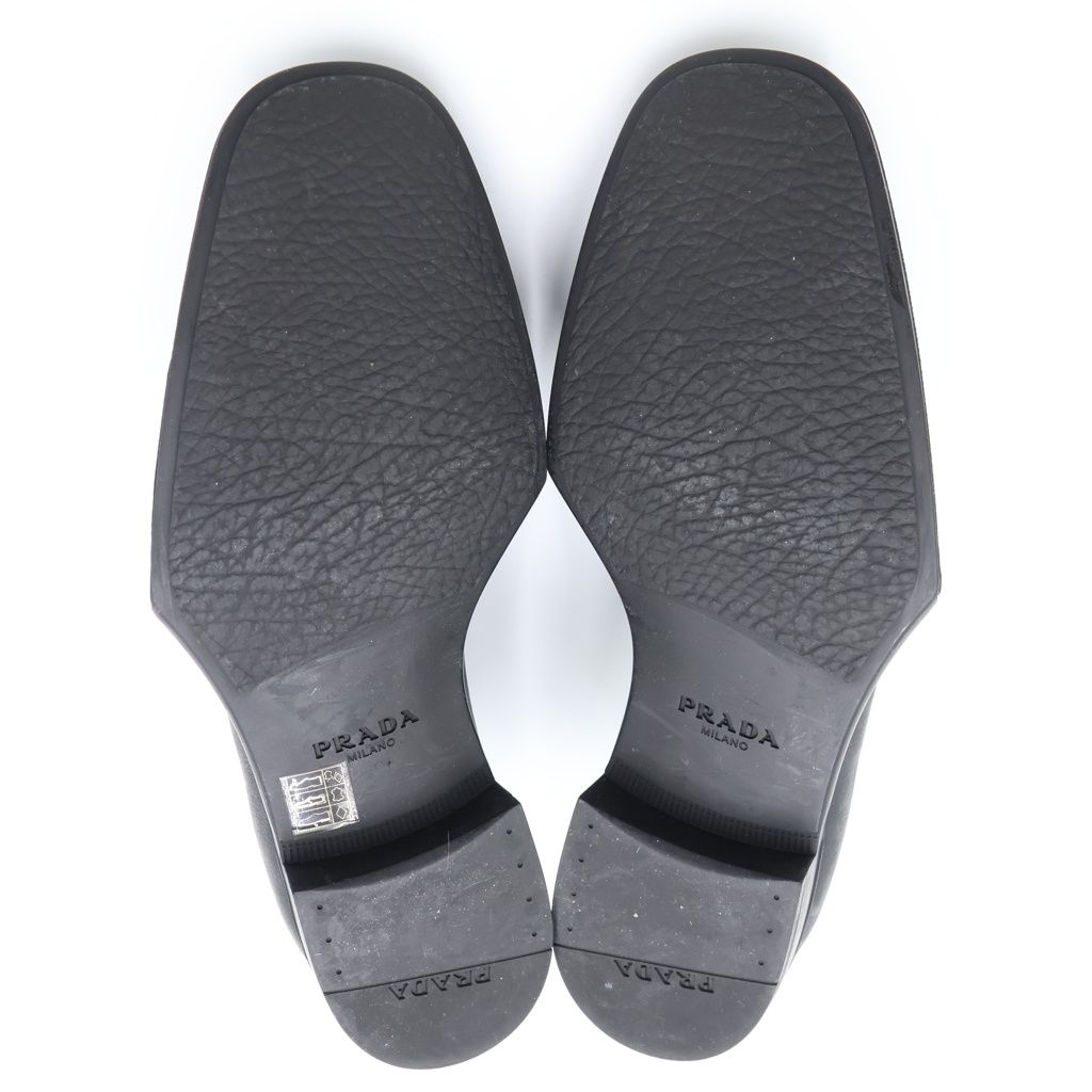 Prada Square Toe Rubber Sole Leather Derby Shoes Black — view 5