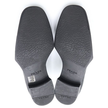 Prada Square Toe Rubber Sole Leather Derby Shoes Black — view 5