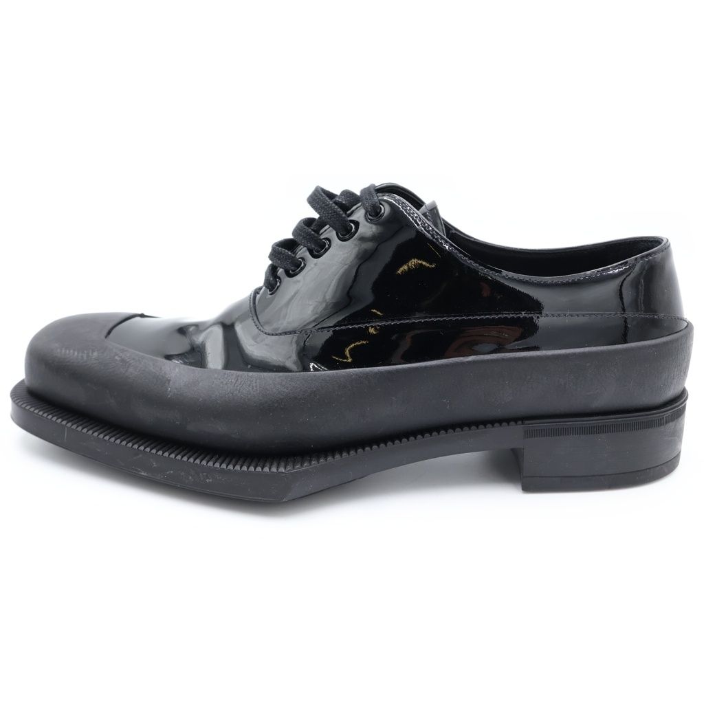 Prada Square Toe Rubber Sole Leather Derby Shoes Black