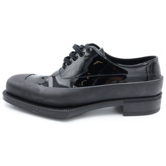 Prada Square Toe Rubber Sole Leather Derby Shoes Black