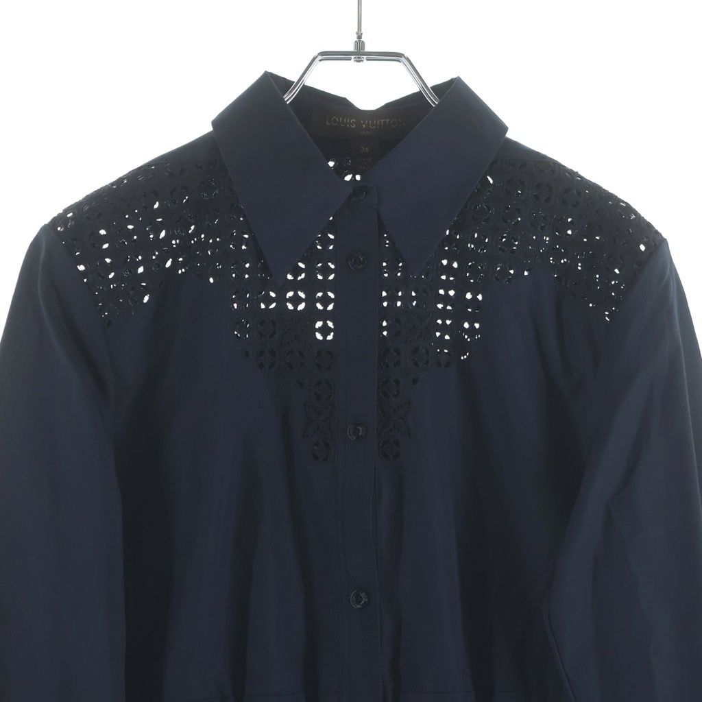 Louis Vuitton Cutout Embroidery Long Sleeve Shirt Dress Black Qhj — view 3
