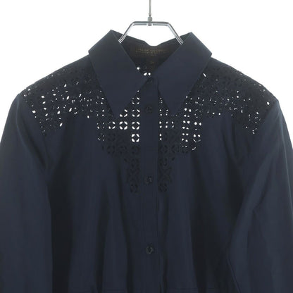 Louis Vuitton Cutout Embroidery Long Sleeve Shirt Dress Black Qhj — view 3