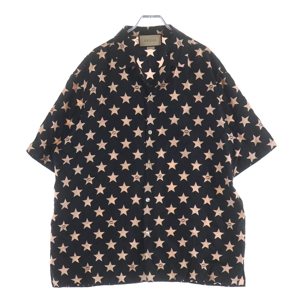 Gucci Interlocking Star All Over Print Silk Short Sleeve Open Collar Shirt