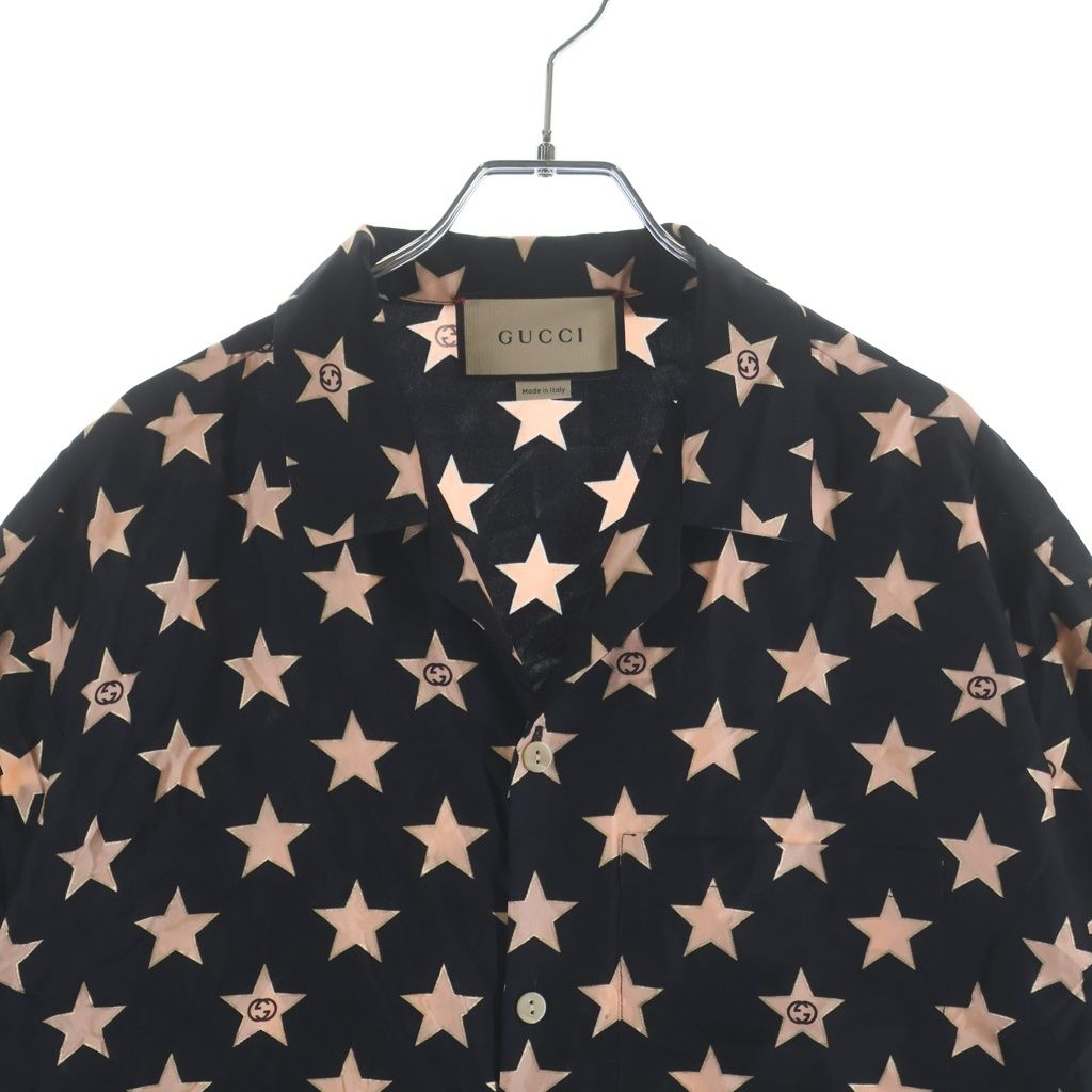 Gucci Interlocking Star All Over Print Silk Short Sleeve Open Collar Shirt — view 3