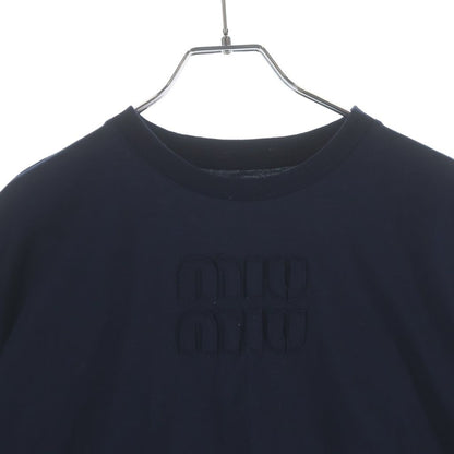 Miu Miu Cropped Jersey T-Shirt Short Sleeve Top Navy — view 3