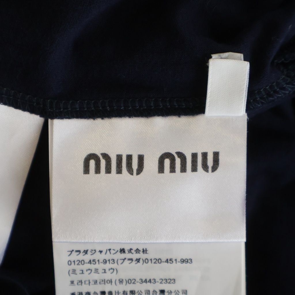 Miu Miu Cropped Jersey T-Shirt Short Sleeve Top Navy — view 6