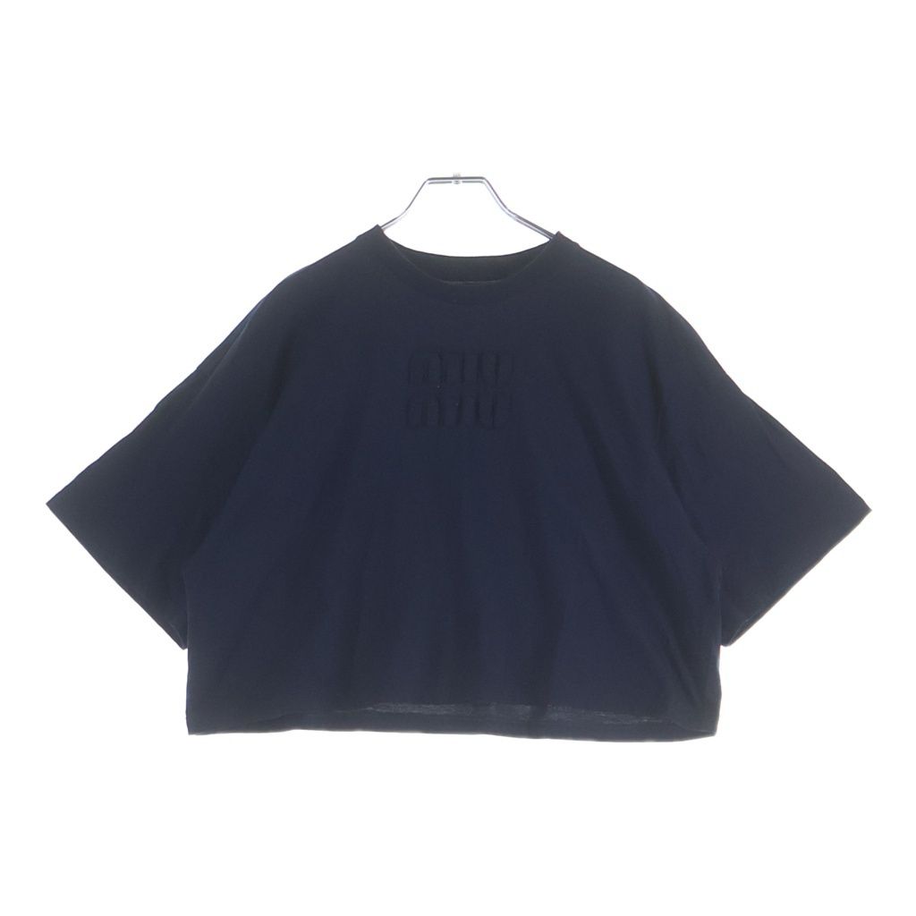 Miu Miu Cropped Jersey T-Shirt Short Sleeve Top Navy