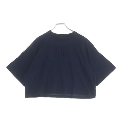 Miu Miu Cropped Jersey T-Shirt Short Sleeve Top Navy