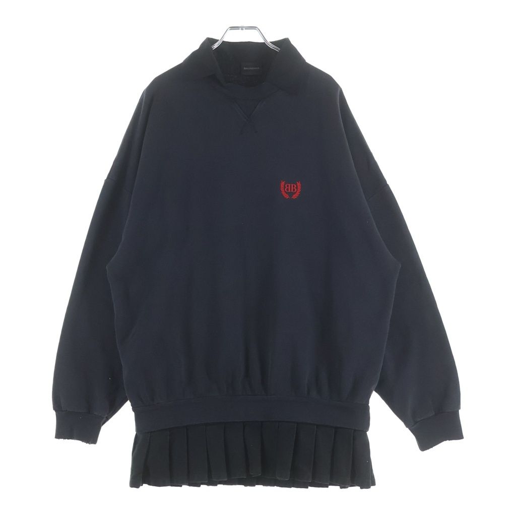 Balenciaga BB Logo Embroidery Shirt Collar Pleated Skirt Pullover Sweatshirt