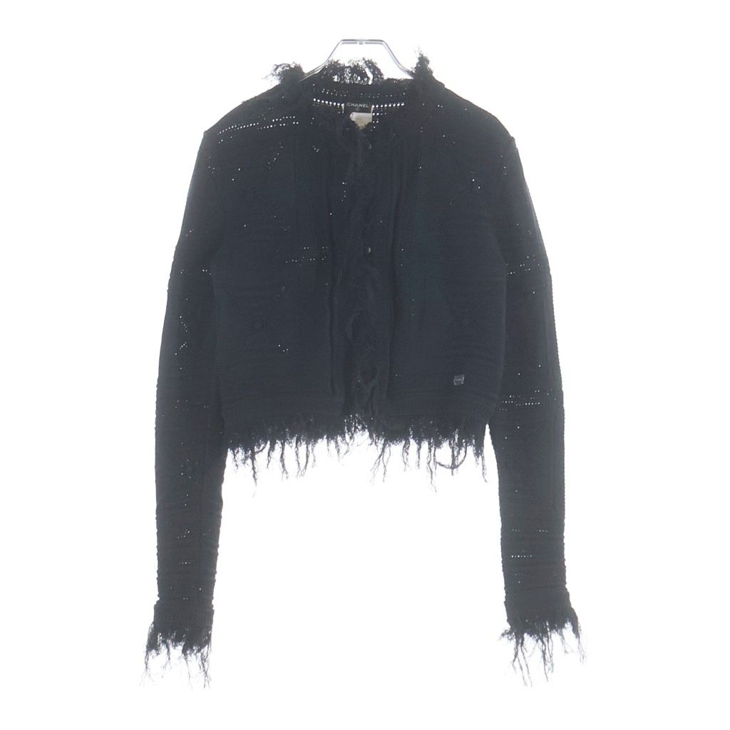 Chanel Camellia Button Cotton Knit Cardigan Black