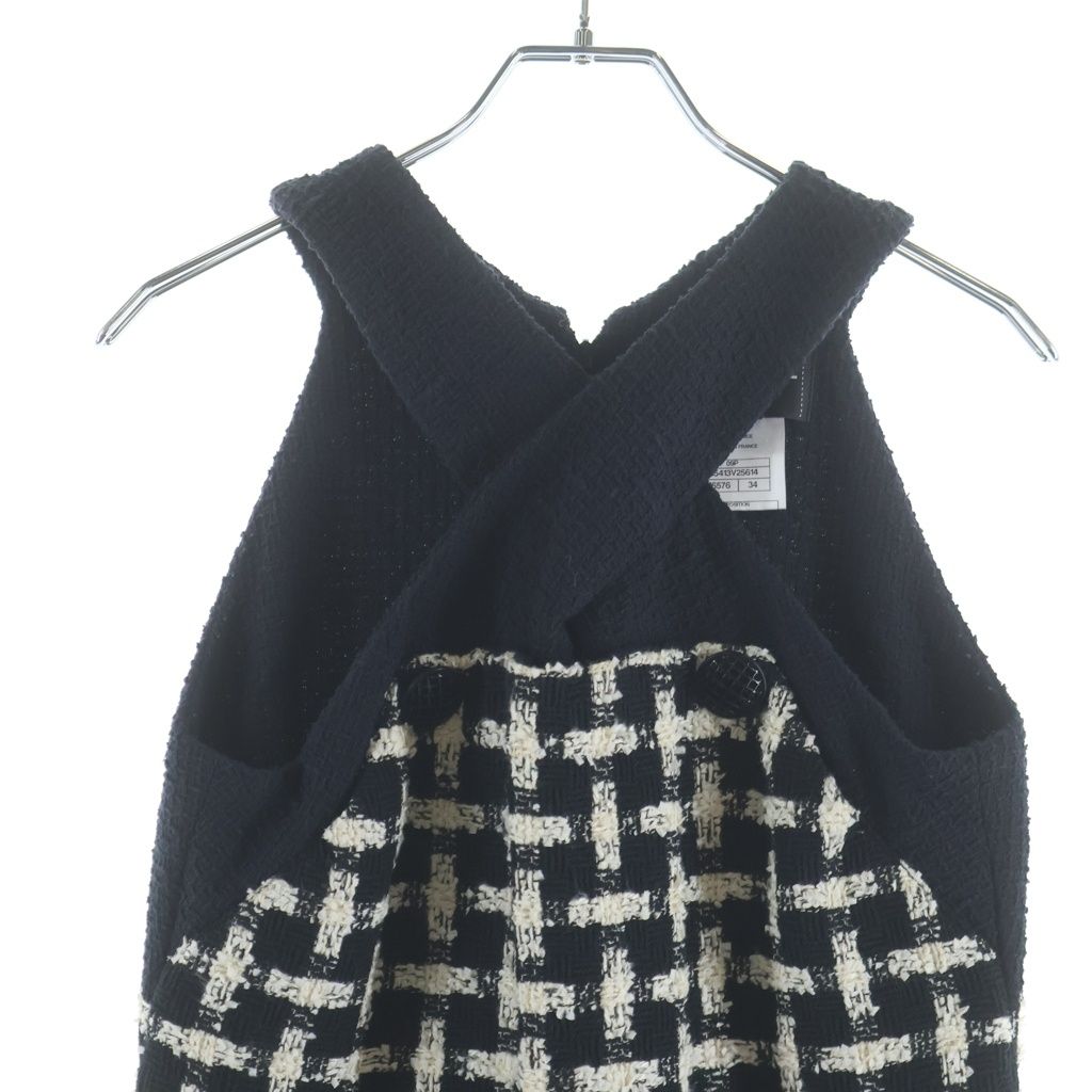Chanel Tweed Check Allover Sleeveless Dress Black White — view 4