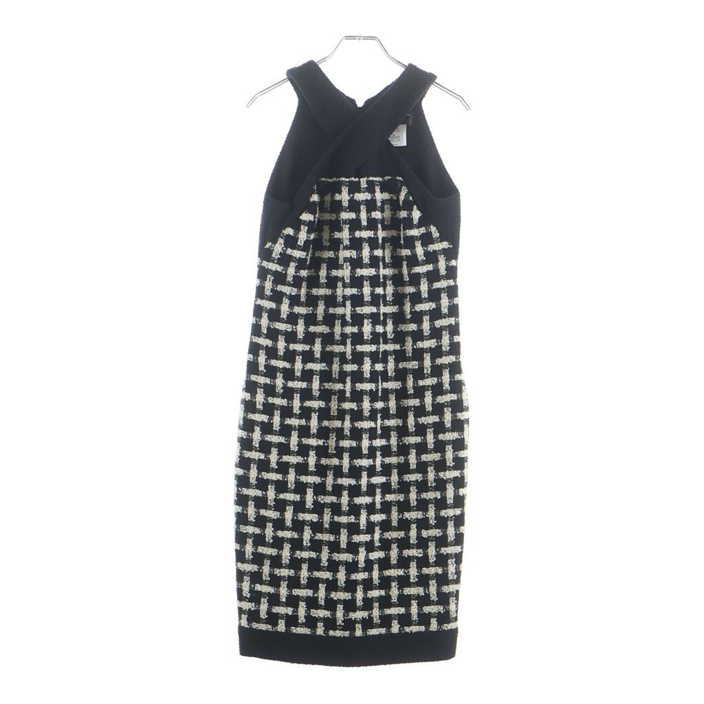 Chanel Tweed Check Allover Sleeveless Dress Black White — view 2