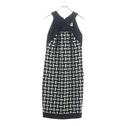 Chanel Tweed Check Allover Sleeveless Dress Black White — view 2