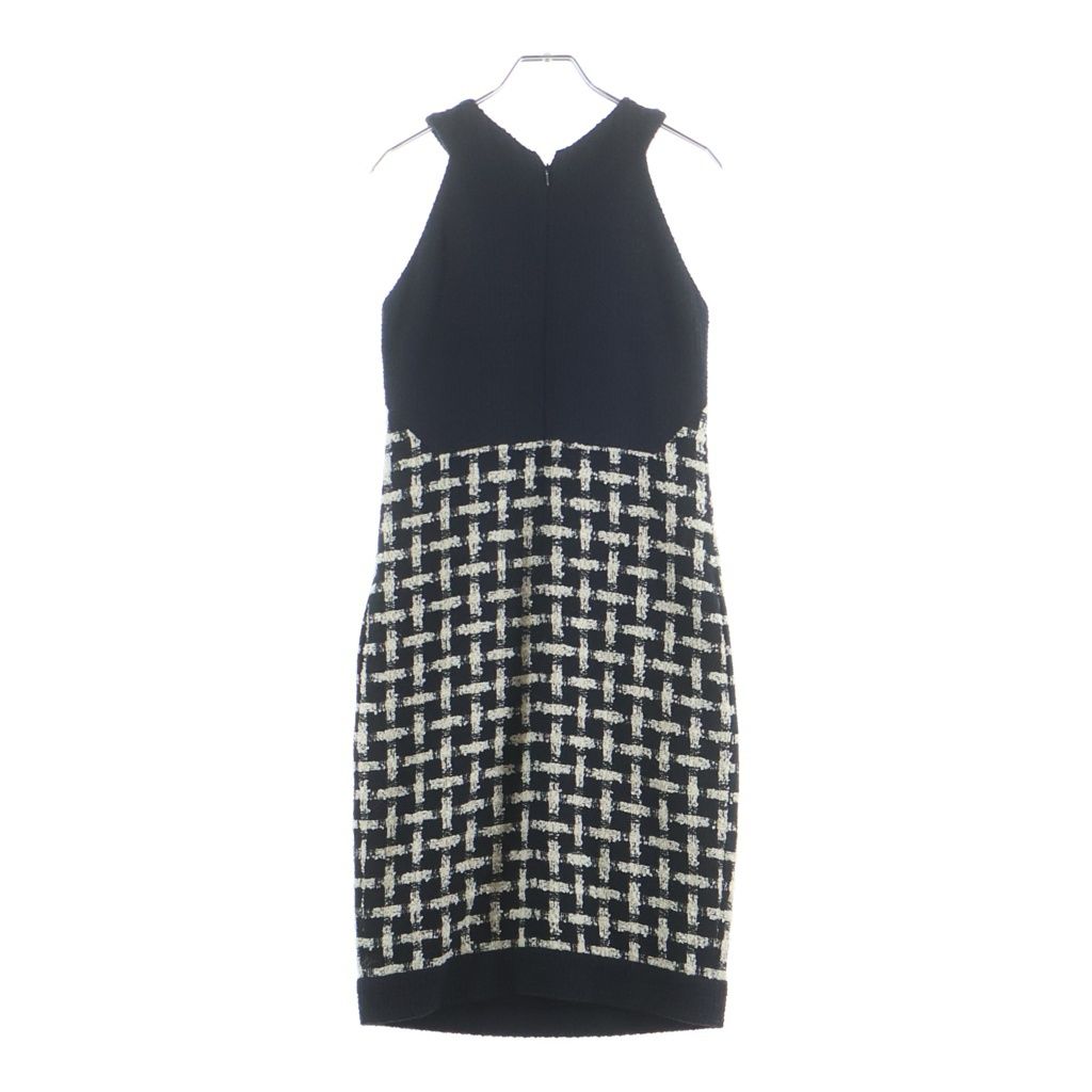 Chanel Tweed Check Allover Sleeveless Dress Black White