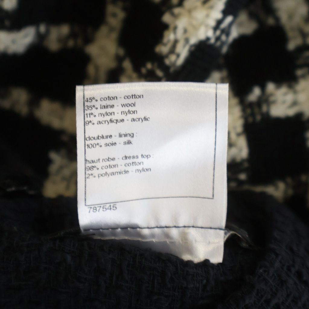 Chanel Tweed Check Allover Sleeveless Dress Black White — view 8