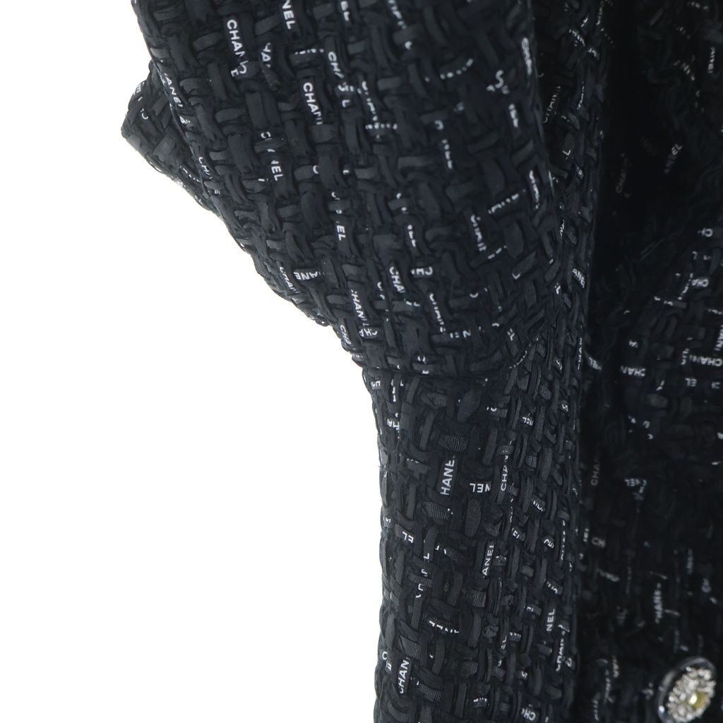 Chanel Logo Tweed Gripoix Button Double Breasted Jacket Black — view 6