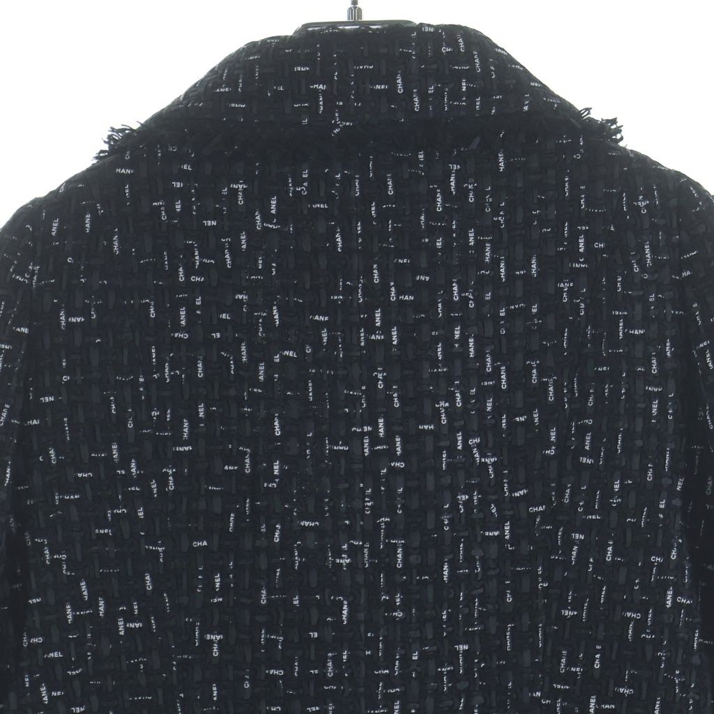 Chanel Logo Tweed Gripoix Button Double Breasted Jacket Black — view 4