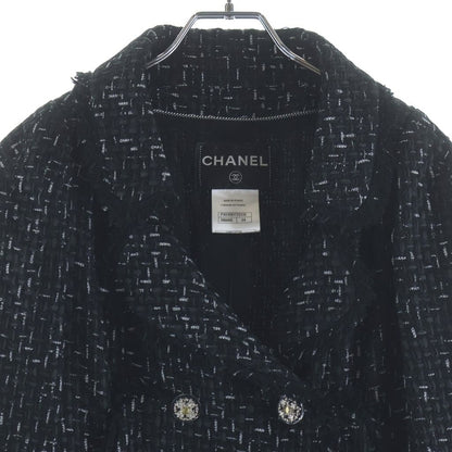 Chanel Logo Tweed Gripoix Button Double Breasted Jacket Black — view 3