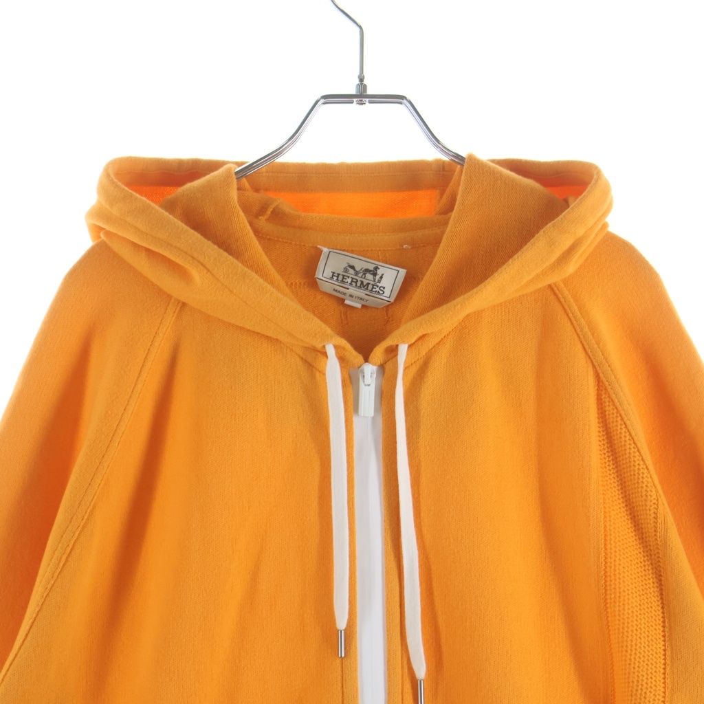 Hermes Cashmere Blend Cotton Knit Zip Up Hoodie Orange — view 3