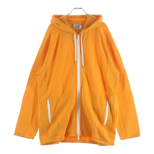 Hermes Cashmere Blend Cotton Knit Zip Up Hoodie Orange