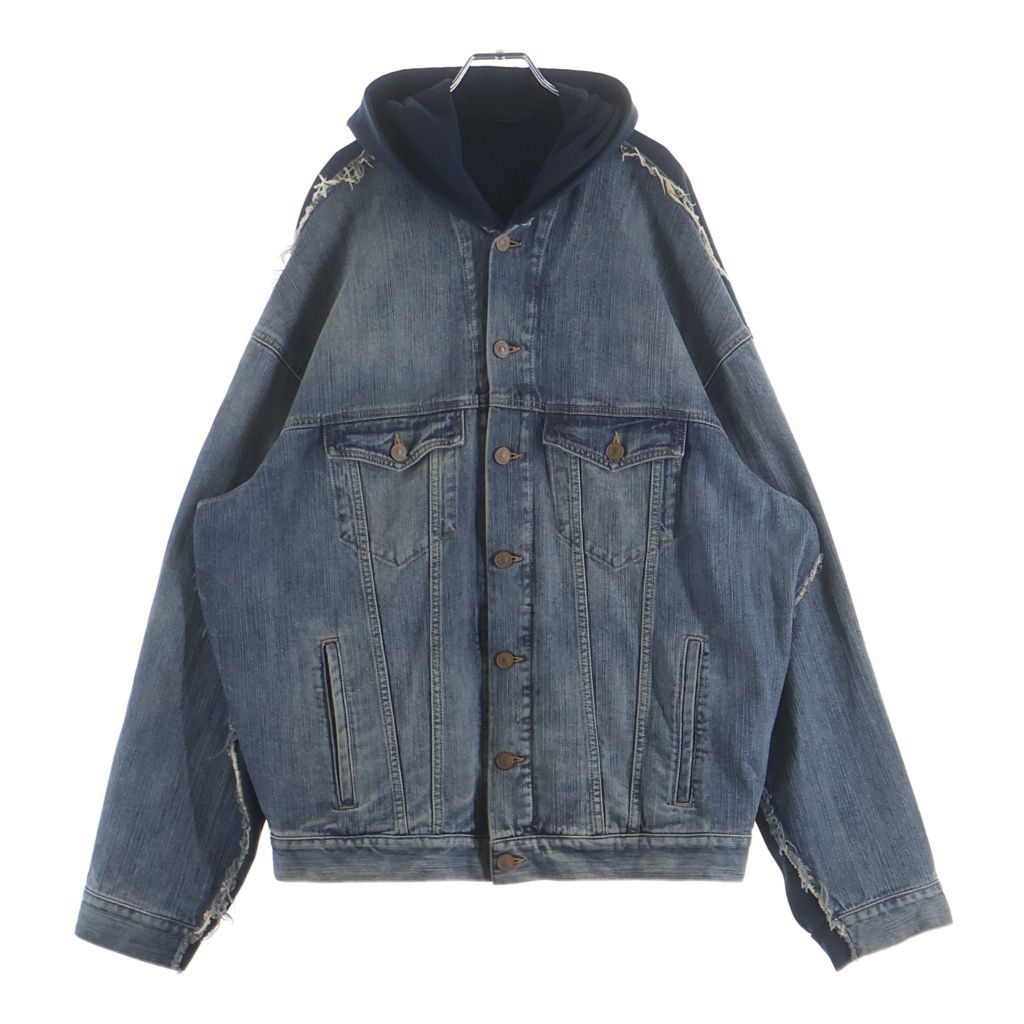 Balenciaga Hooded Sweatshirt Denim Jacket Switchable Hybrid Navy Indigo