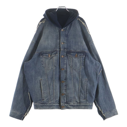 Balenciaga Hooded Sweatshirt Denim Jacket Switchable Hybrid Navy Indigo