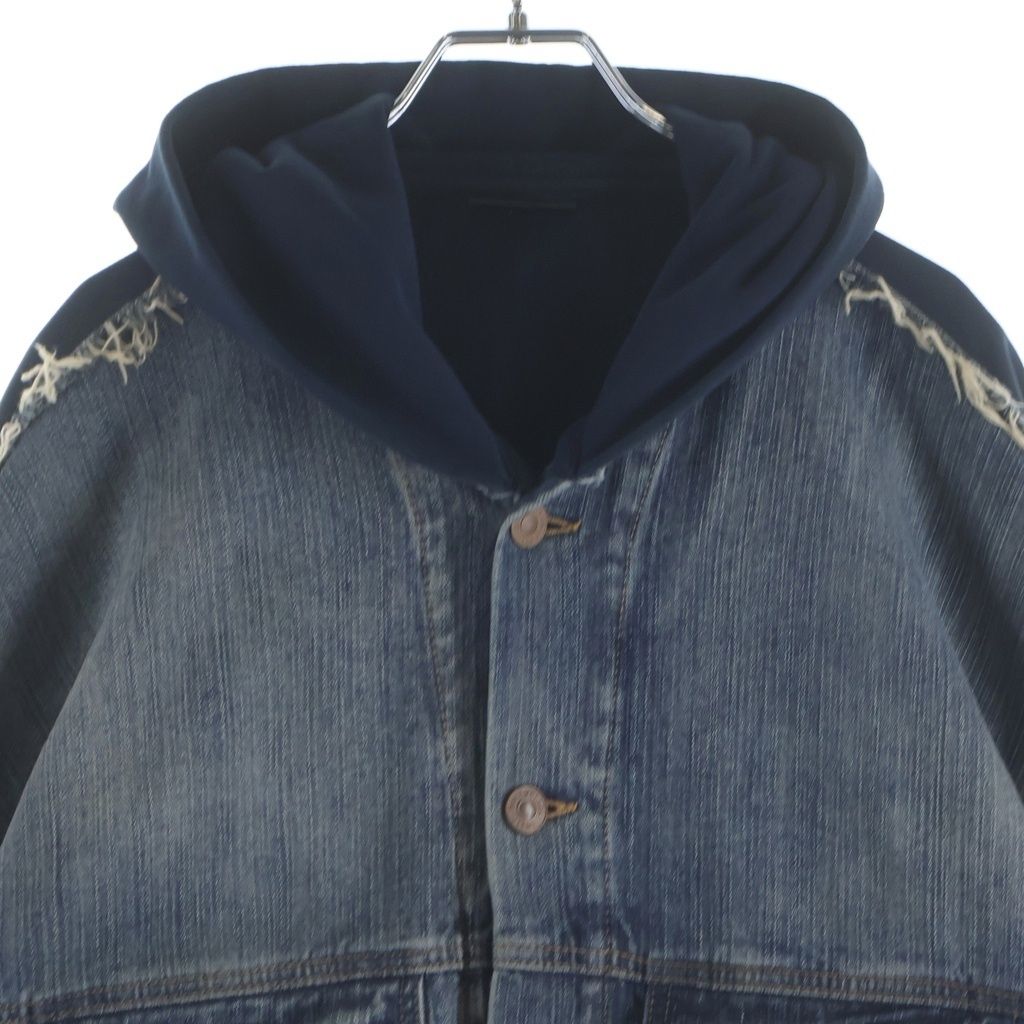 Balenciaga Hooded Sweatshirt Denim Jacket Switchable Hybrid Navy Indigo — view 3