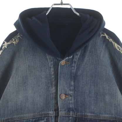 Balenciaga Hooded Sweatshirt Denim Jacket Switchable Hybrid Navy Indigo — view 3