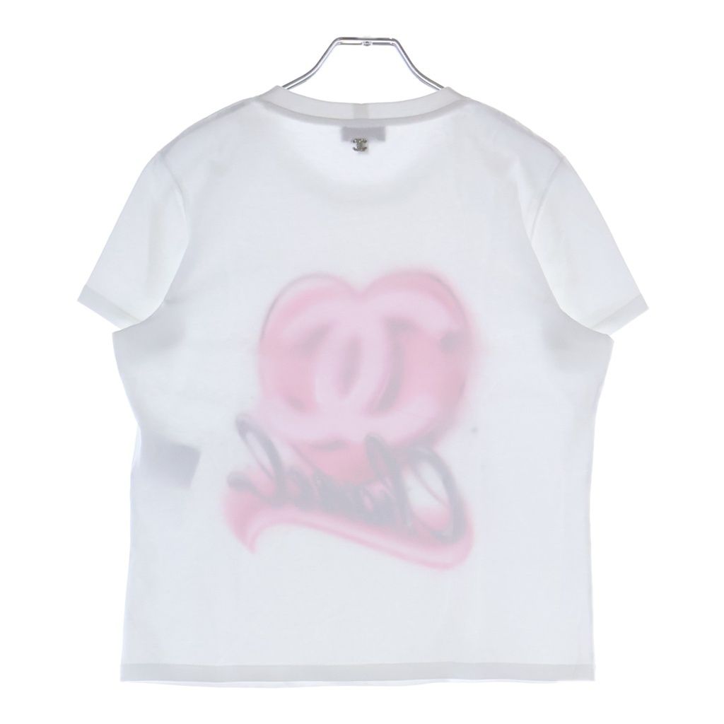 Chanel Heart CC Logo Front Print Short Sleeve T-Shirt White — view 2