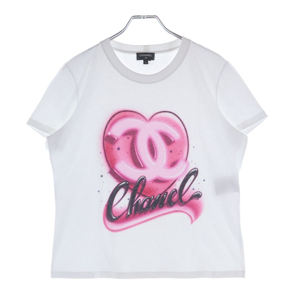 Chanel Heart CC Logo Front Print Short Sleeve T-Shirt White