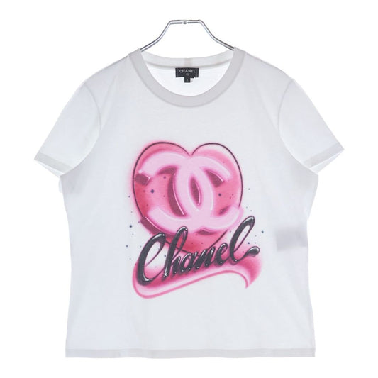 Chanel Heart CC Logo Front Print Short Sleeve T-Shirt White