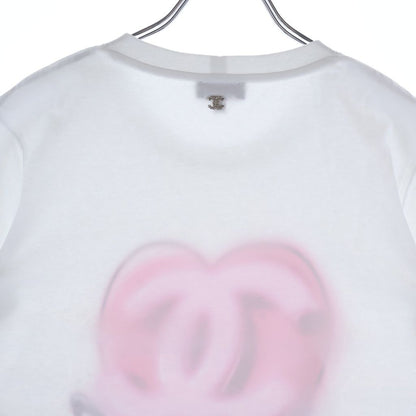 Chanel Heart CC Logo Front Print Short Sleeve T-Shirt White — view 4