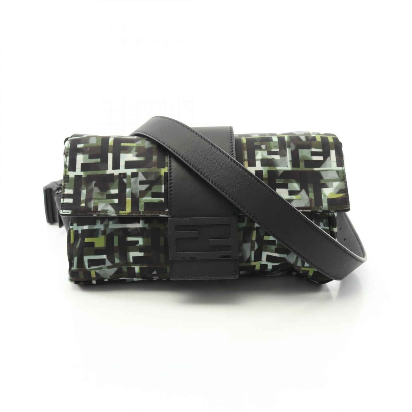 Fendi Black Green Nylon Leather