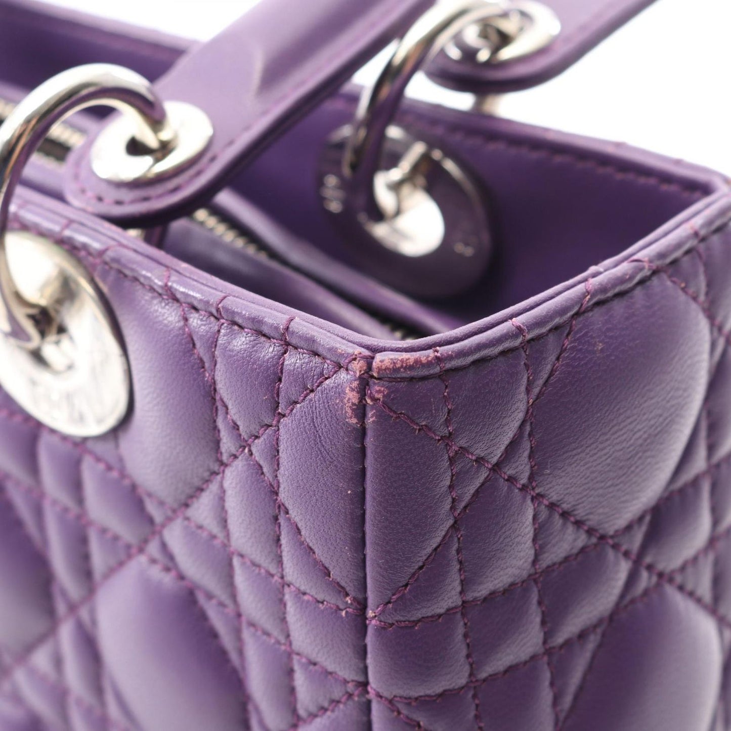 Dior Dio Handbag Ladydio Purple Leather Cannage 2-Way Tote — view 6