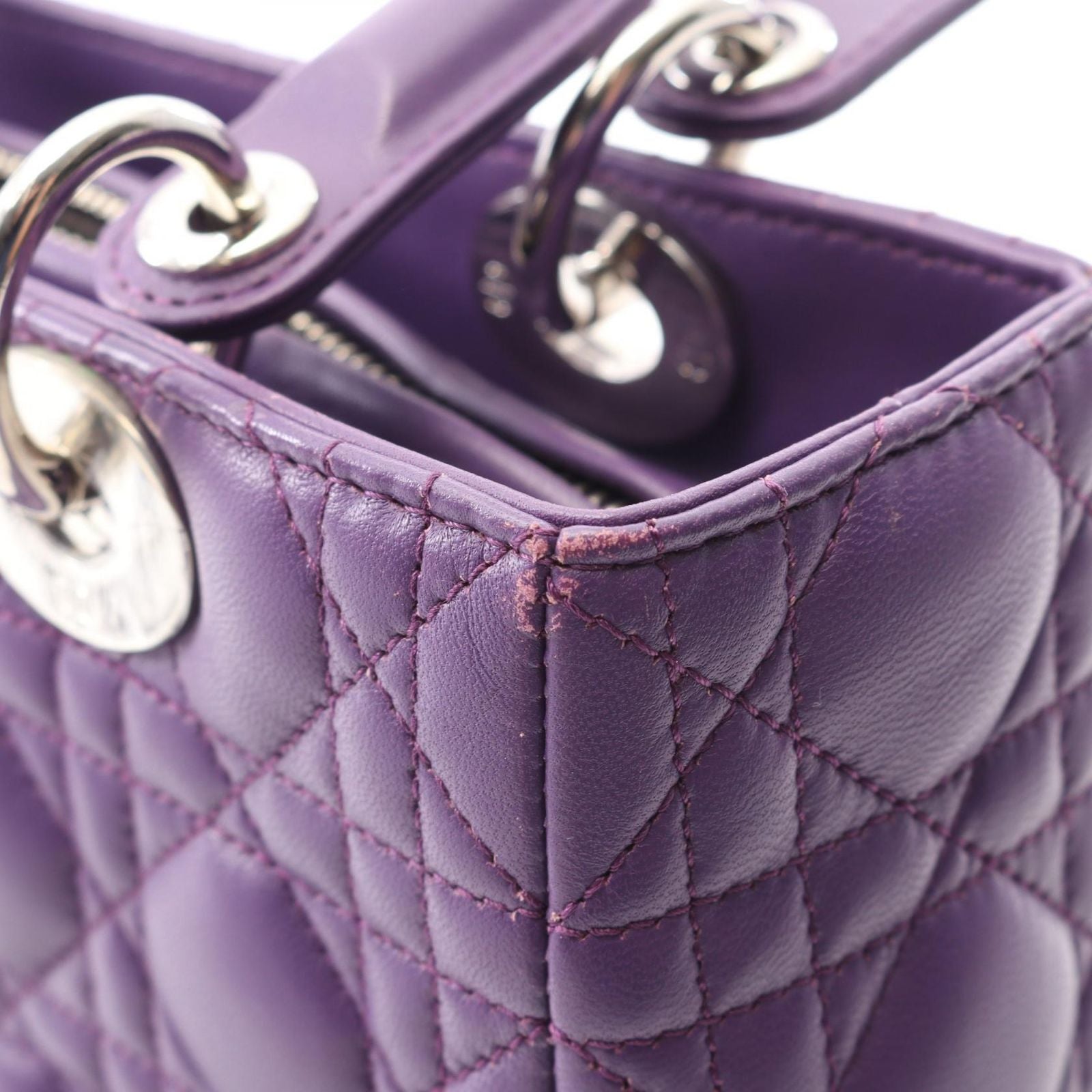 Dior Dio Handbag Ladydio Purple Leather Cannage 2-Way Tote — view 6