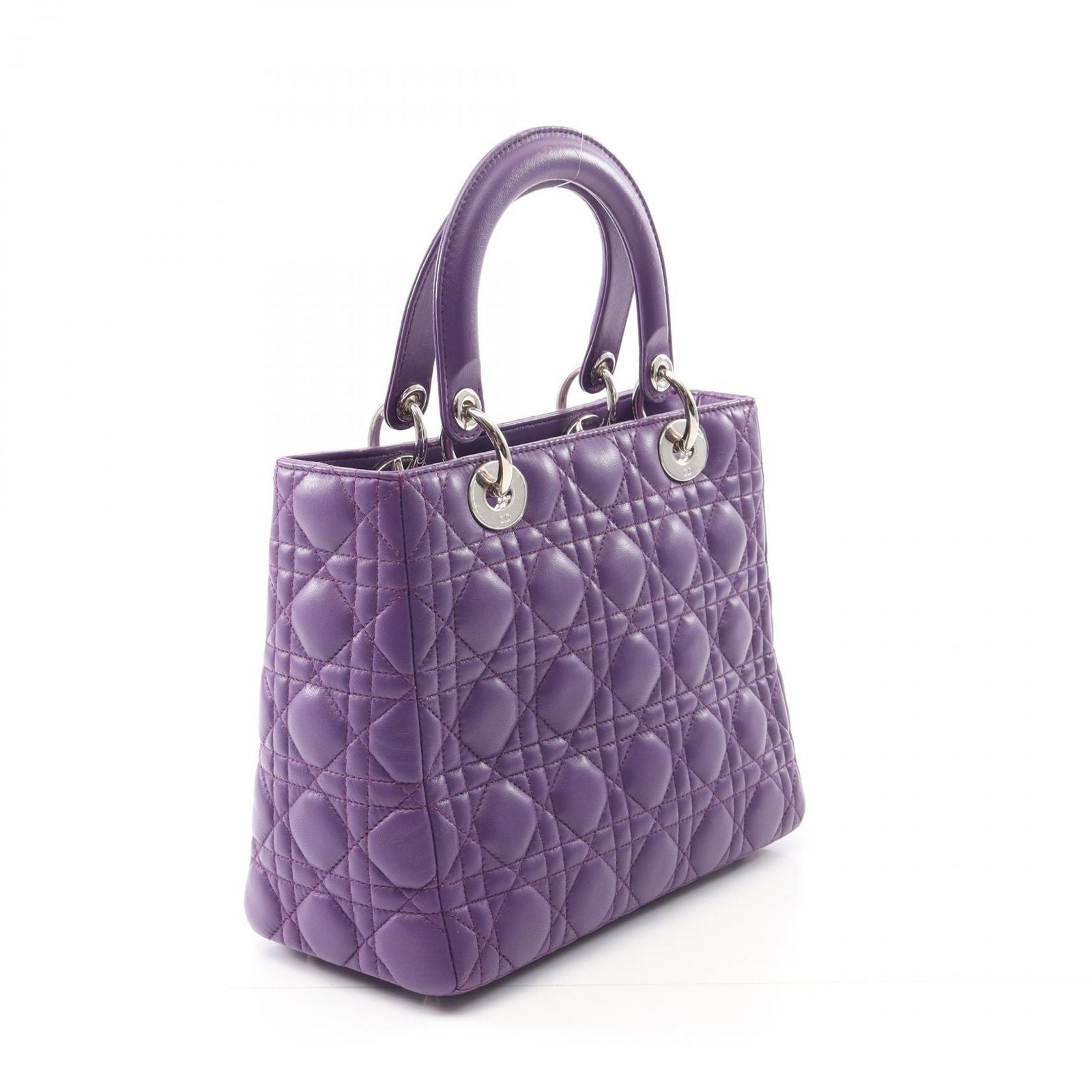 Dior Dio Handbag Ladydio Purple Leather Cannage 2-Way Tote — view 2