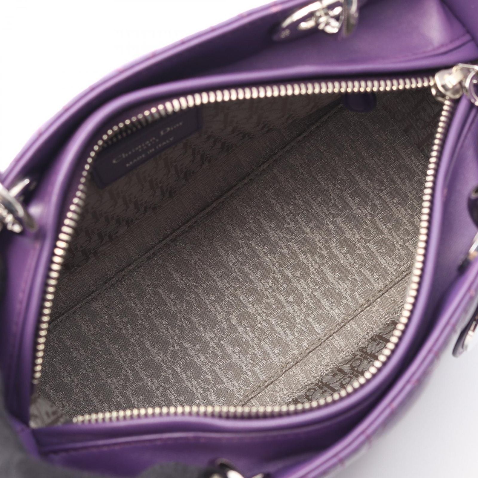 Dior Dio Handbag Ladydio Purple Leather Cannage 2-Way Tote — view 3