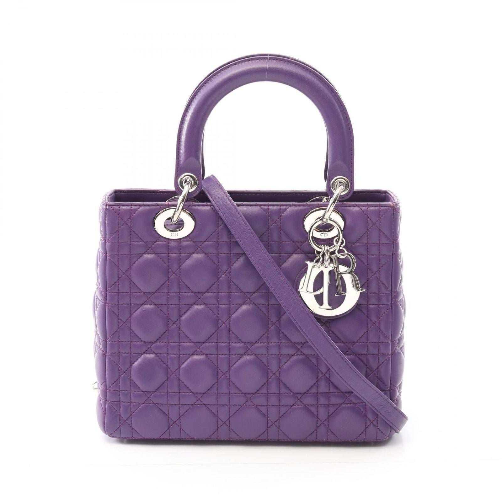 Dior Dio Handbag Ladydio Purple Leather Cannage 2-Way Tote