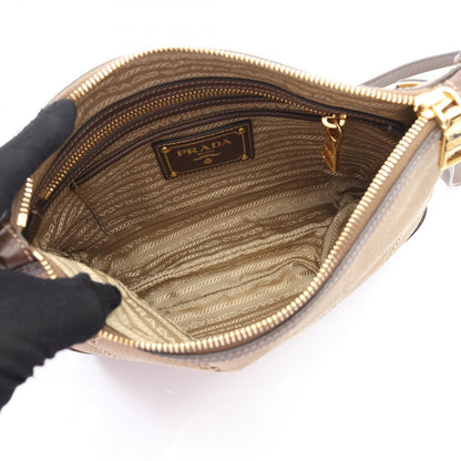 Prada Lada Shoulder Bag Logo Jacquard Beige Brown Canvas Leather — view 3